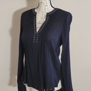 Harley Davidson Grommet Accent Peasant Top Black M